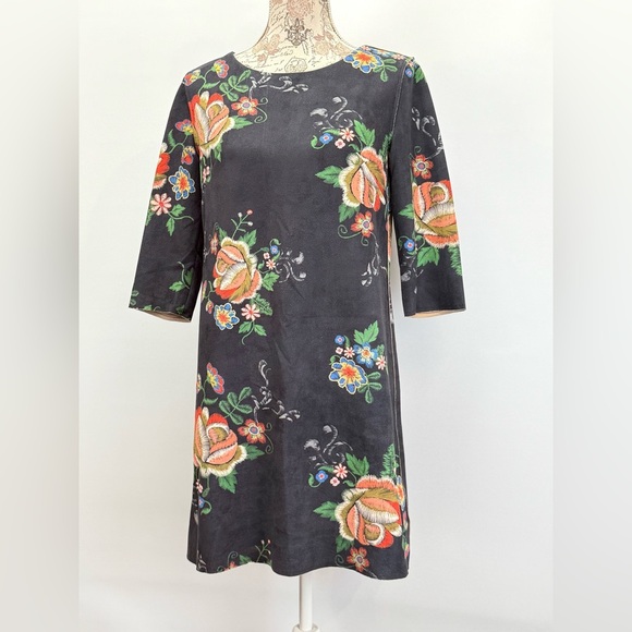 DOR DOR COUTURE Dark gray with floral print Mini shift Dress size S - Picture 5 of 13